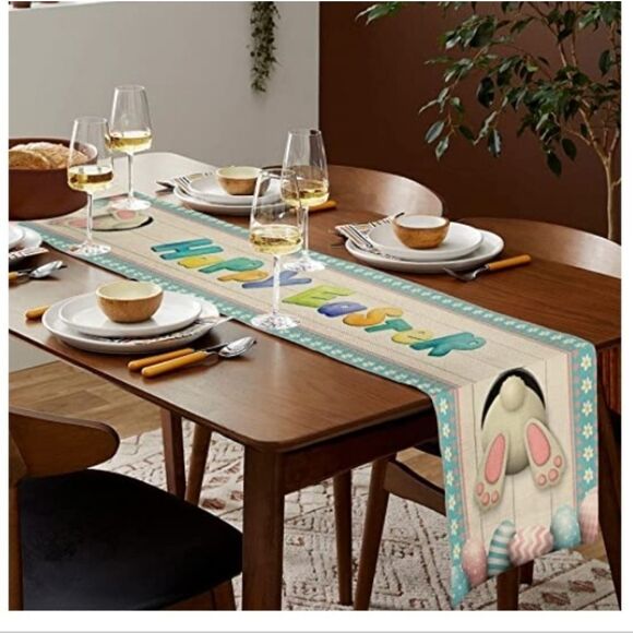 NWT LARMOY Easter Table Runner 13x72 Inches Long, Funny Bunny Tail - Picture 5 of 6